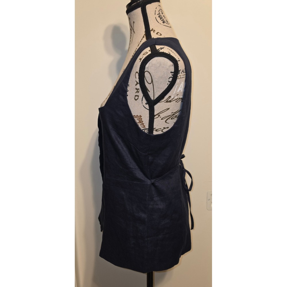 Olivaceous Navy Blue Linen Square Neck Tie Back Button Front Vest L NEW W/Tag - Picture 4 of 7